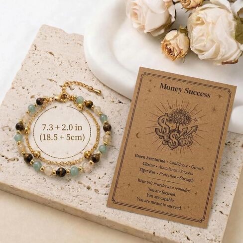 Natural Healing Bracelets for Women, Adjustable 14K Gold Plated Crystal Beaded Spiritual Bracelets for Women, Bracelets Gifts for Mom Daughter Teacher Friends Sister Girlfriend in Saudi Arabia