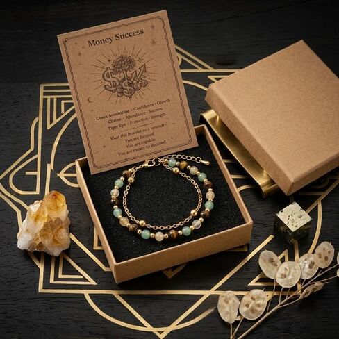 Natural Healing Bracelets for Women, Adjustable 14K Gold Plated Crystal Beaded Spiritual Bracelets for Women, Bracelets Gifts for Mom Daughter Teacher Friends Sister Girlfriend in Saudi Arabia