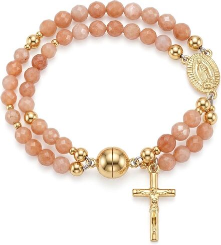 Cross Rosary Bracelet for Women,Prayer Christian Beaded Bracelets Religious Catholic Faith Bracelets Sunstone Healing Stone Bracelet Jewelry Gifts in Saudi Arabia