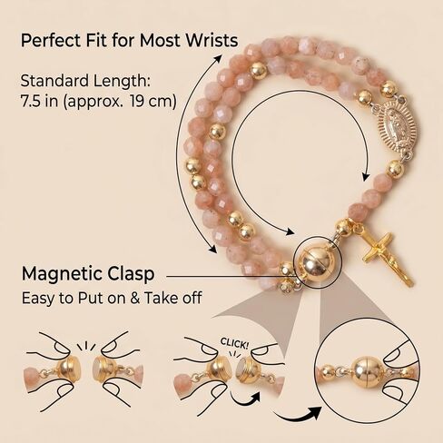 Cross Rosary Bracelet for Women,Prayer Christian Beaded Bracelets Religious Catholic Faith Bracelets Sunstone Healing Stone Bracelet Jewelry Gifts in Saudi Arabia