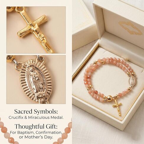 Cross Rosary Bracelet for Women,Prayer Christian Beaded Bracelets Religious Catholic Faith Bracelets Sunstone Healing Stone Bracelet Jewelry Gifts in Saudi Arabia