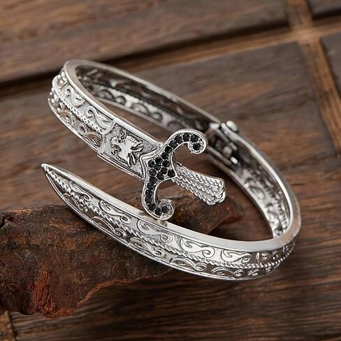 Vintage Trend Carved Floral Sword Bracelet Men's Women's Personalized Punk Style Party Accessories Jewelry Gifts in Kuwait
