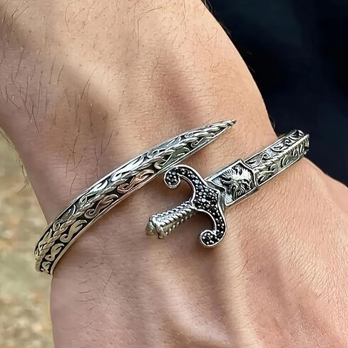Vintage Trend Carved Floral Sword Bracelet Men's Women's Personalized Punk Style Party Accessories Jewelry Gifts in Kuwait