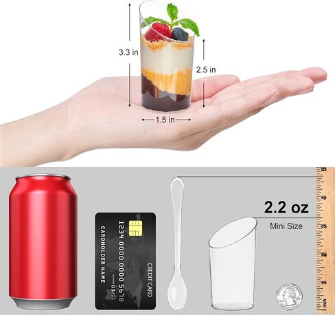 TOFLEN 50 Pack Mini Dessert Cups with Spoons - 2.2 oz Clear Plastic Parfait Cups Reusable Party Serving Cups for Appetizers - Round Slanted Dessert Shot Glasses in Saudi Arabia