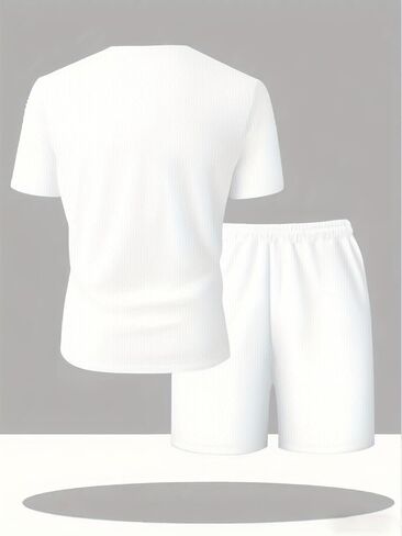Men's Summer Two-Piece Set Men's Short Outdoor Outfit Classic Print Short-Sleeve T-Shirt and Athletic Shorts Set in Kuwait