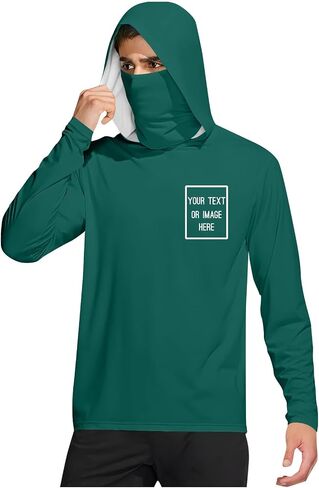 Mens UPF 50+ Sun Protection Personalized Hoodie with Face Mask Long Sleeve Lightweight Breathable Fishing Shirt in Kuwait