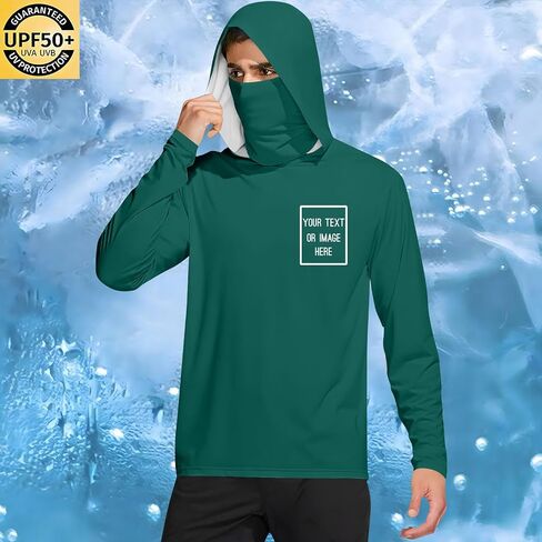Mens UPF 50+ Sun Protection Personalized Hoodie with Face Mask Long Sleeve Lightweight Breathable Fishing Shirt in Kuwait