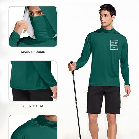 Mens UPF 50+ Sun Protection Personalized Hoodie with Face Mask Long Sleeve Lightweight Breathable Fishing Shirt in Kuwait