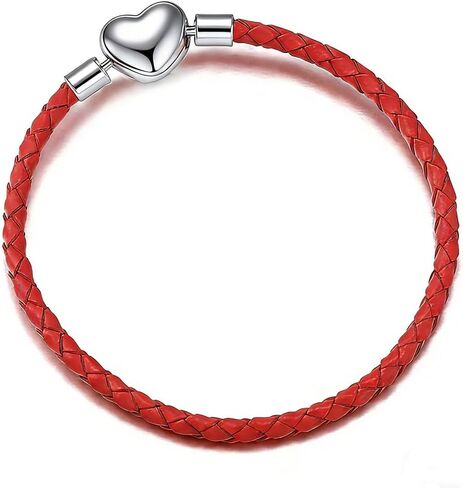 GMXLin Leather Charm Bracelet Heart Snap Clasp Clip Lock Handmade Braided Wristband Compatible with Women Pandora Charm Bead in Kuwait