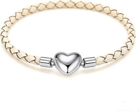 GMXLin Leather Charm Bracelet Heart Snap Clasp Clip Lock Handmade Braided Wristband Compatible with Women Pandora Charm Bead in Kuwait