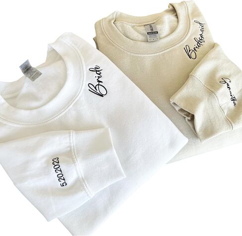 Personalized Bridal Party Sweatshirt, Custom Embroidered Bride & Bridesmaid Sweaters for Bachelorette Party, Bridal Shower Hoodie & Getting Ready Photos, Custom Neckline & Sleeve Text in Saudi Arabia