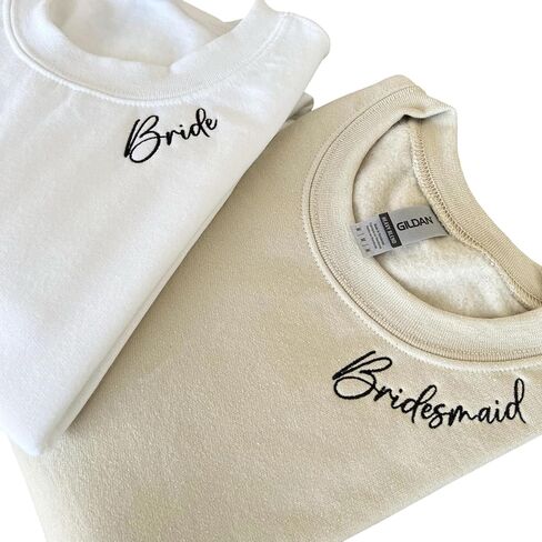 Personalized Bridal Party Sweatshirt, Custom Embroidered Bride & Bridesmaid Sweaters for Bachelorette Party, Bridal Shower Hoodie & Getting Ready Photos, Custom Neckline & Sleeve Text in Saudi Arabia