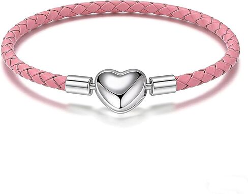 GMXLin Leather Charm Bracelet Heart Snap Clasp Clip Lock Handmade Braided Wristband Compatible with Women Pandora Charm Bead in Kuwait