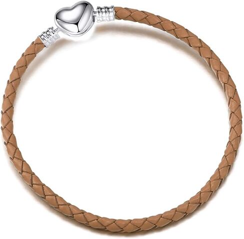 GMXLin Leather Charm Bracelet Heart Snap Clasp Clip Lock Handmade Braided Wristband Compatible with Women Pandora Charm Bead in Kuwait