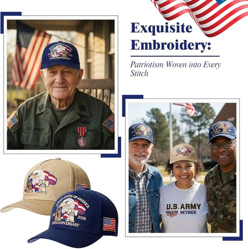 Hercicy 2 Pack 250th Anniversary Hat Eagle Embroidery USA Patriotic Baseball Cap 1776-2026 American Adjustable Hat for Men&Women in Kuwait