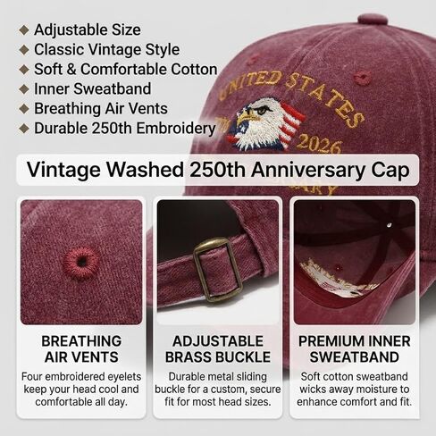 USA 250th Legacy Hat: 1776-2026 Heritage Eagle Vintage Cap, Distressed Cotton for Patriotic Family Photos & Events in Kuwait