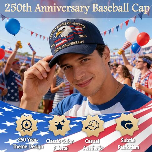 250th Anniversary USA Hat, Eagle & Flag Embroidered United States 250 Year American Anniversary Hat, Patriotic Hats for Men (US, Alpha, One Size, Blue) in Saudi Arabia
