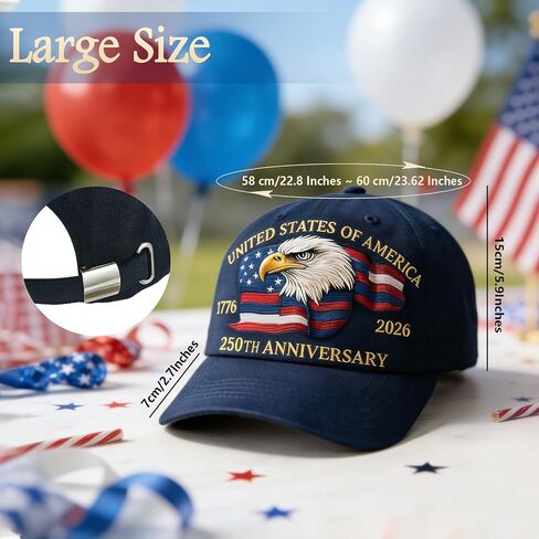 250th Anniversary USA Hat, Eagle & Flag Embroidered United States 250 Year American Anniversary Hat, Patriotic Hats for Men (US, Alpha, One Size, Blue) in Saudi Arabia