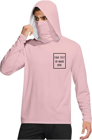 Mens UPF 50+ Sun Protection Personalized Hoodie with Face Mask Long Sleeve Lightweight Breathable Fishing Shirt in Kuwait