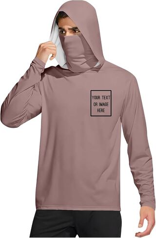 Mens UPF 50+ Sun Protection Personalized Hoodie with Face Mask Long Sleeve Lightweight Breathable Fishing Shirt in Kuwait