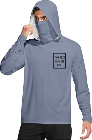 Mens UPF 50+ Sun Protection Personalized Hoodie with Face Mask Long Sleeve Lightweight Breathable Fishing Shirt in Kuwait