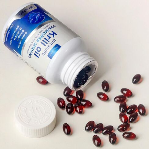 Antarctic Krill Oil 180 Softgels | 1000mg Per Serving, Omega-3 EPA DHA Choline Astaxanthin & Phospholipids, Mercury Free, No Fishy Aftertaste, Supports Joint, Heart, Brain & Immune Health in Kuwait