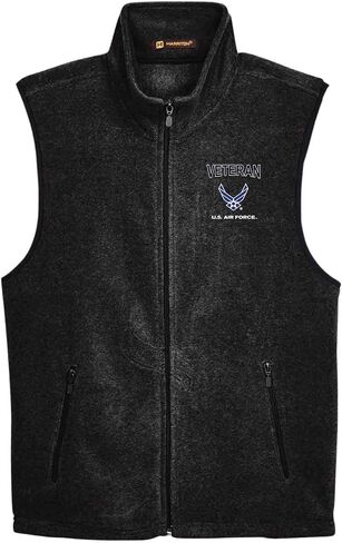 VetFriends.com US Air Force Veteran Fleece Vest USAF Wing Logo with Veteran Text on Poly Fleece Vest Military Apparel in Kuwait