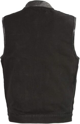 Club Vest Men's Concealed Snap Denim with Hidden Zipper with Leather Trim (Black, XX- Large) in Saudi Arabia