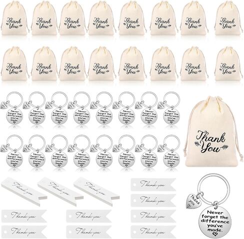 48 Pcs Employee Appreciation Gifts Bulk, 16 Pcs Silver Thank You Keychains with 16 Pcs Drawstring Bags and Tags for Coworker, Team, Office, Nurse Graduation in Saudi Arabia