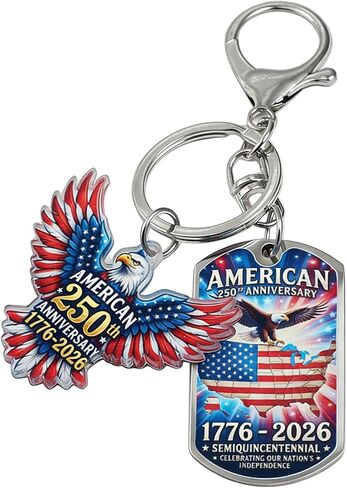 American 250th Anniversary Keychain, Patriotic Bald Eagle and USA Flag Design, Semiquincentennial 1776-2026 Commemorative Key Ring in Saudi Arabia