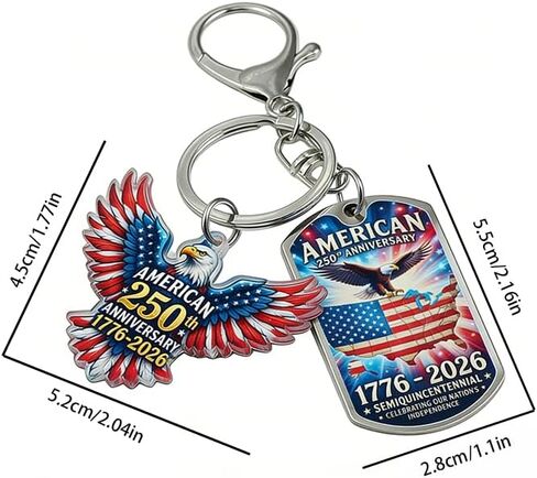 American 250th Anniversary Keychain, Patriotic Bald Eagle and USA Flag Design, Semiquincentennial 1776-2026 Commemorative Key Ring in Saudi Arabia