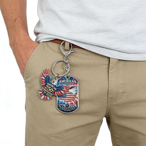 American 250th Anniversary Keychain, Patriotic Bald Eagle and USA Flag Design, Semiquincentennial 1776-2026 Commemorative Key Ring in Saudi Arabia