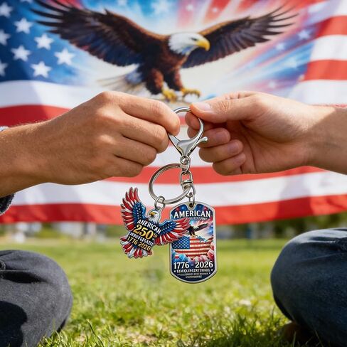 American 250th Anniversary Keychain, Patriotic Bald Eagle and USA Flag Design, Semiquincentennial 1776-2026 Commemorative Key Ring in Saudi Arabia