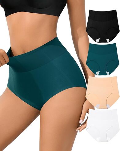 Eiggam Womens Tummy Control Underwear High Waisted Panty Full Coverage Ice Silk Briefs No show Shapewear Underwear Pack in Saudi Arabia