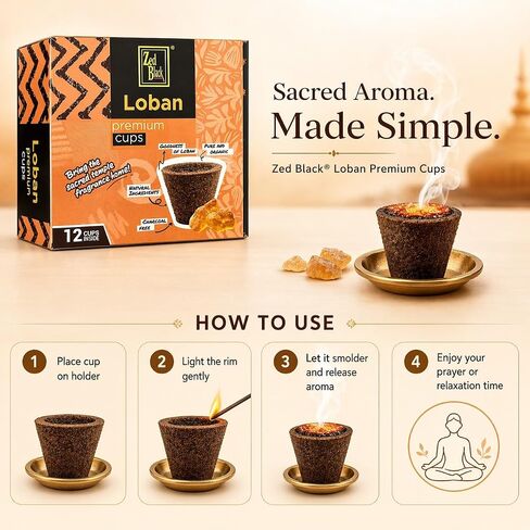 Zed Black Premium Sambrani Dhoop/Havan Cups – 12 PCS | Charcoal-Free Natural Guggal Blend | Long-Lasting Fragrance for Prayer, Meditation & Home Aromatic Use in Saudi Arabia