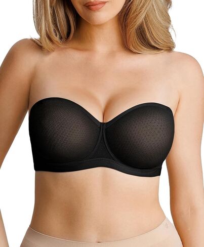 Popilush Strapless Bras for Women Sheer Mesh See Through Bra Non Slip Underwire Unlined No Padding Sexy Comfortable in Kuwait