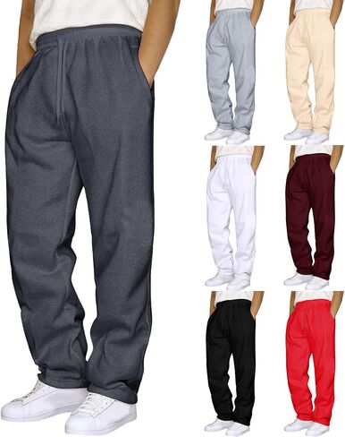 Baggy Sweatpants Men Drawstring Straight Wide Leg Casual Sweat Pants Athletic Workout Gym Jogger with Pockets in Kuwait