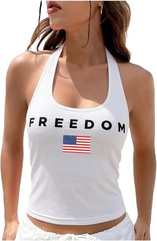 JINTING Freedom Crop Tank للنساء - قميص وطني في الرابع من يوليو برقبة رسن بدون أكمام للذكرى السنوية الـ 250 للولايات المتحدة الأمريكية in Kuwait