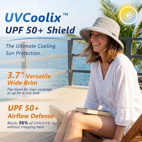 TOP-EX ChicPony Women's Wide Brim Bucket Sun Hat with Ponytail Hole UPF 50 Summer Packable Sunhat for Travel Beach Outdoor in Kuwait