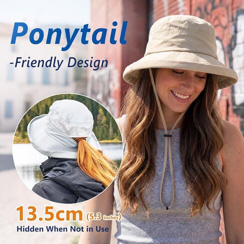 TOP-EX ChicPony Women's Wide Brim Bucket Sun Hat with Ponytail Hole UPF 50 Summer Packable Sunhat for Travel Beach Outdoor in Kuwait