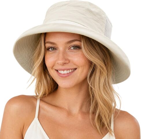 TOP-EX ChicPony Women's Wide Brim Bucket Sun Hat with Ponytail Hole UPF 50 Summer Packable Sunhat for Travel Beach Outdoor in Kuwait