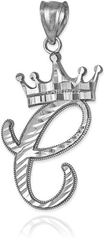 .925 Sterling Silver Sparkle-Cut Royal Crown Cursive Monogram Letter Initial A-Z Alphabet Pendant - Choice of Initial Letter in Kuwait