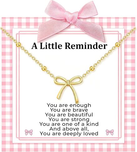 Bow Necklace for Teen Girls, A Little Reminder Emotional Support Necklace for Daughters and Best Friends, Soft Coquette Jewelry Gift with Encouraging Affirmation Card, Comfort Necklace for Hard Days in Saudi Arabia