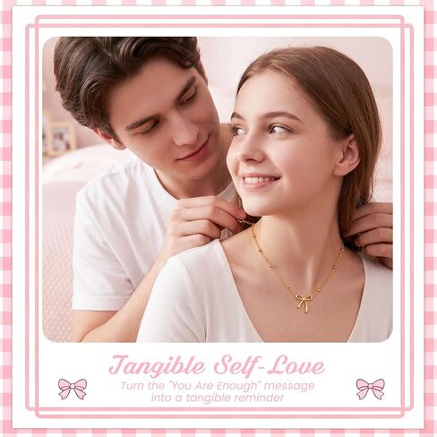 Bow Necklace for Teen Girls, A Little Reminder Emotional Support Necklace for Daughters and Best Friends, Soft Coquette Jewelry Gift with Encouraging Affirmation Card, Comfort Necklace for Hard Days in Saudi Arabia