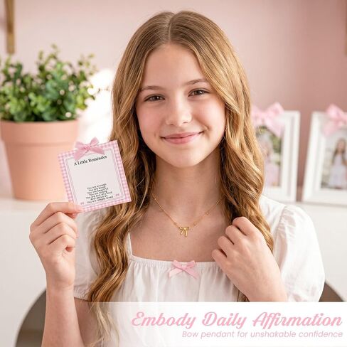 Bow Necklace for Teen Girls, A Little Reminder Emotional Support Necklace for Daughters and Best Friends, Soft Coquette Jewelry Gift with Encouraging Affirmation Card, Comfort Necklace for Hard Days in Saudi Arabia
