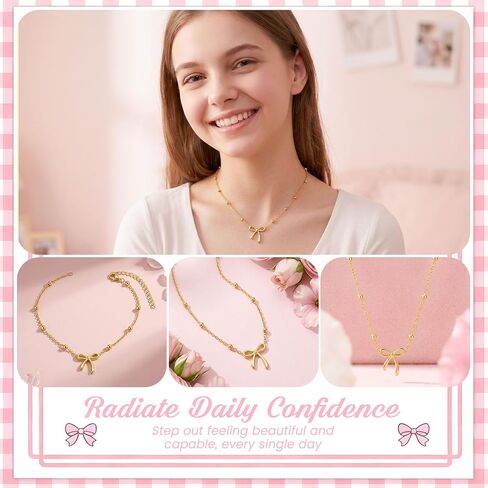 Bow Necklace for Teen Girls, A Little Reminder Emotional Support Necklace for Daughters and Best Friends, Soft Coquette Jewelry Gift with Encouraging Affirmation Card, Comfort Necklace for Hard Days in Saudi Arabia