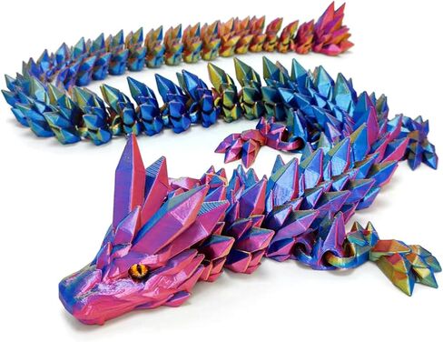 47-Inch 3D Printed Crystal Dragon Statue - Articulated Dragon with Movable Joints, Beard & Horns - Realistic Red Blue Gold Gradient Collectible Figurine for Home Display in Saudi Arabia