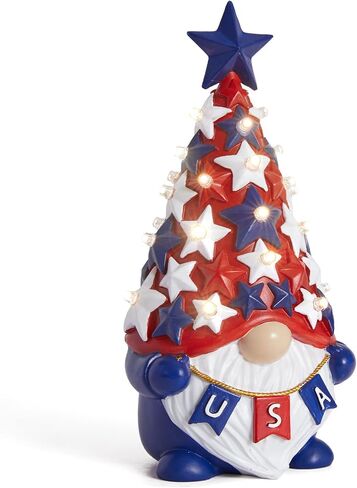 DN DECONATION 4th of July & Memorial Day Decorations with Lights, Patriotic Gnome Decor Lighted Red Blue Independence Day Tabletop Decor USA Resin Gnome with Stars Gifts for Table Tiered Tray in Kuwait