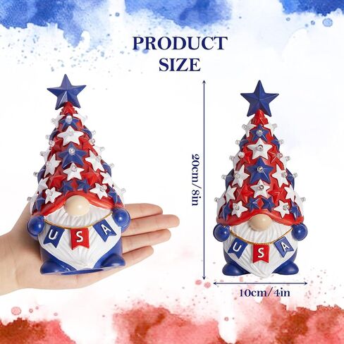 DN DECONATION 4th of July & Memorial Day Decorations with Lights, Patriotic Gnome Decor Lighted Red Blue Independence Day Tabletop Decor USA Resin Gnome with Stars Gifts for Table Tiered Tray in Kuwait