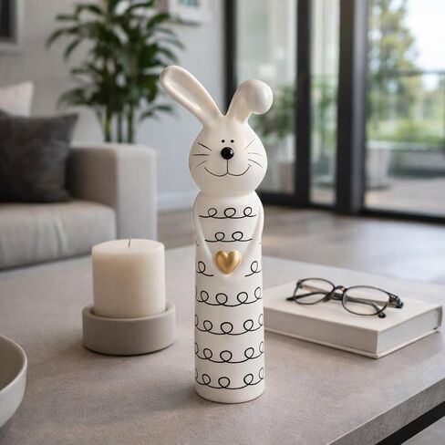 Boho Bunny Figurine Decor - Handcrafted Ceramic Stoneware - Modern Home Accent for Living Room, Bedroom & Office - 12" Black & White in Saudi Arabia